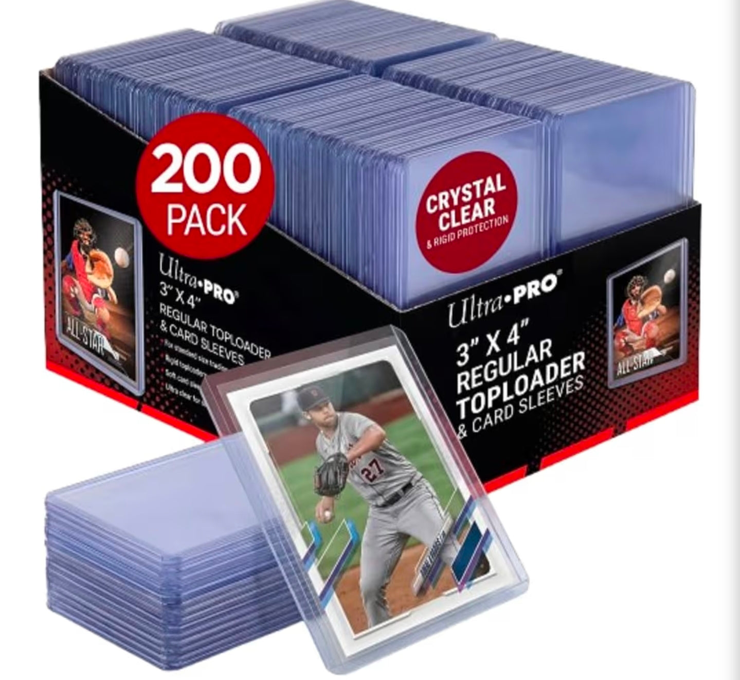 Ultra Pro 3" x 4" Clear Regular Toploaders & Card Sleeves Bundle, 200 Pack